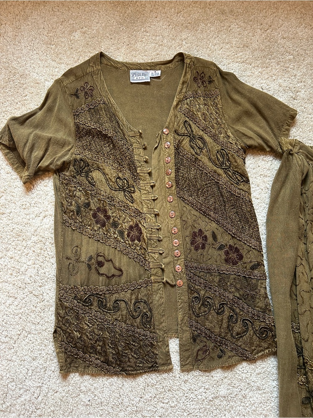 Speed Limit Olive Embroidered Button Cardigan/top and skirt set